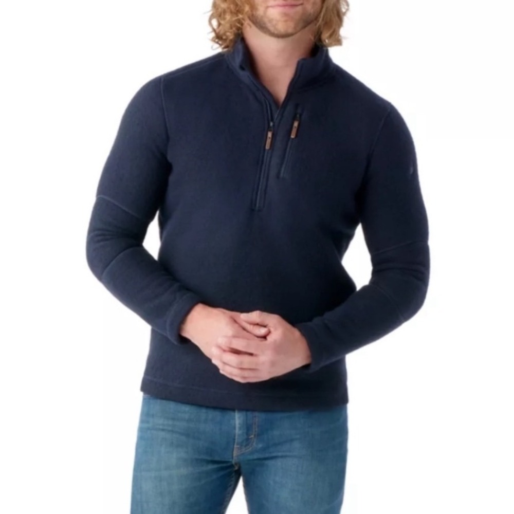 Smartwool Hudson Trail Fleece Half Zip Mens S Navy Blue Recycled Wool‎ SW016216